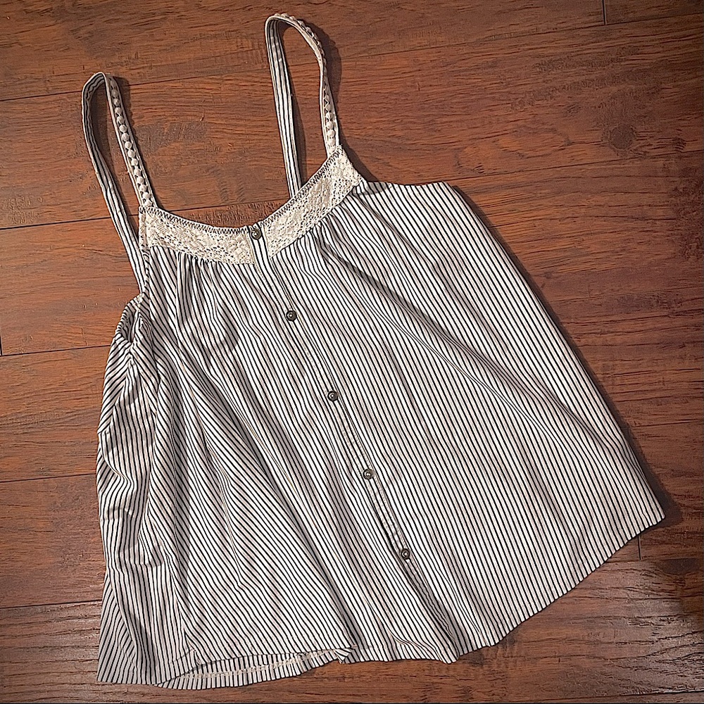 Pin striped & Lace button down Tank